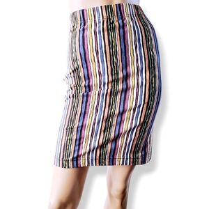 Vintage 90s Vibe Multicolored Striped Pencil Skirt by Styles To Go